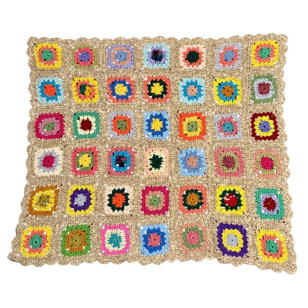 Vintage Handmade Crochet Granny Square Afghan Throw Blanket Quilt Cottagecore - Picture 3 of 7